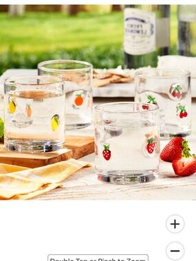 Fruit Doodle Glass Tumbler Set - Clear with Red, Yellow, Orange Accents